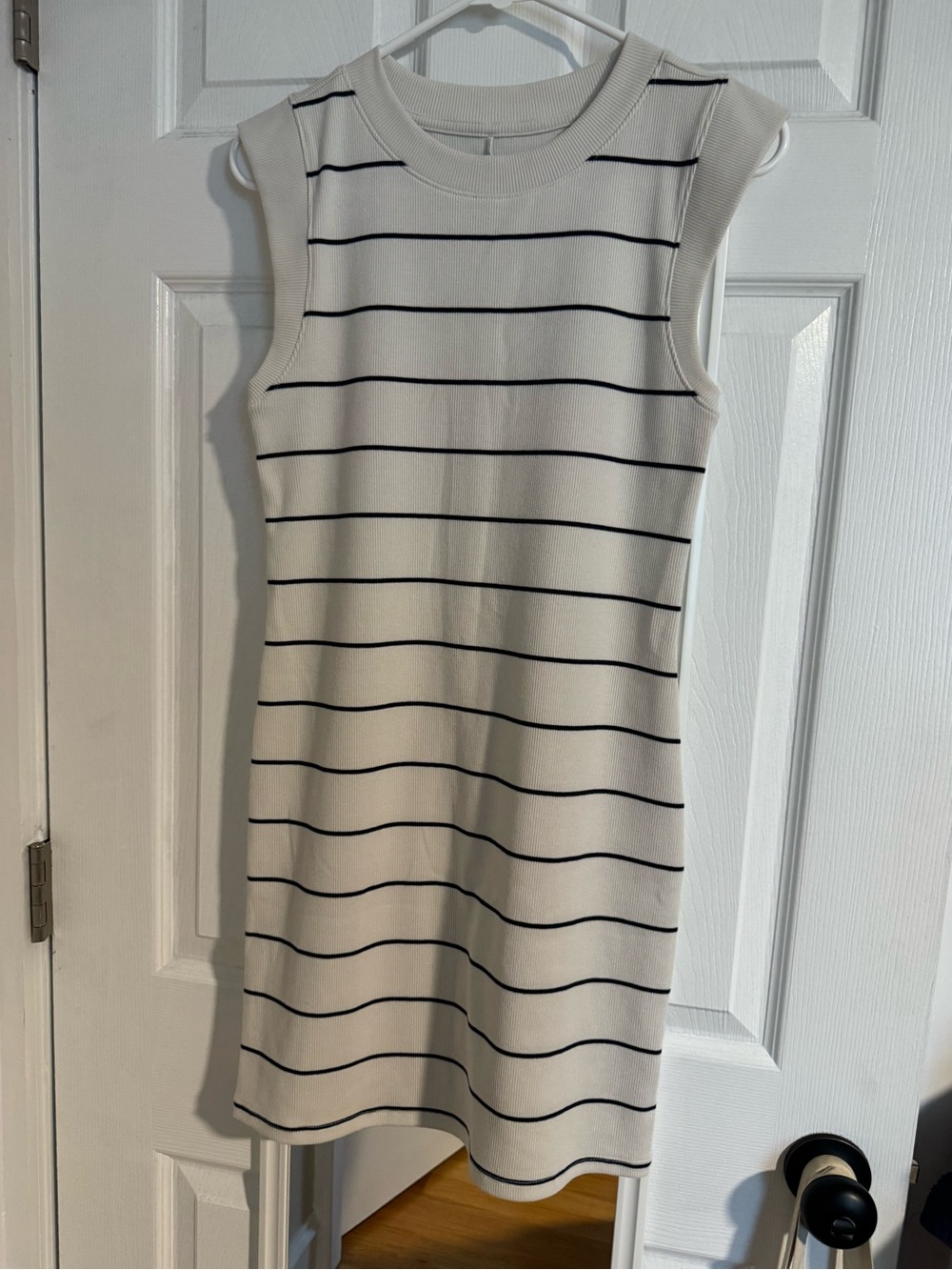 a new day Cream and Navy Striped Sleeveless Knit Mini Dress- NWOT